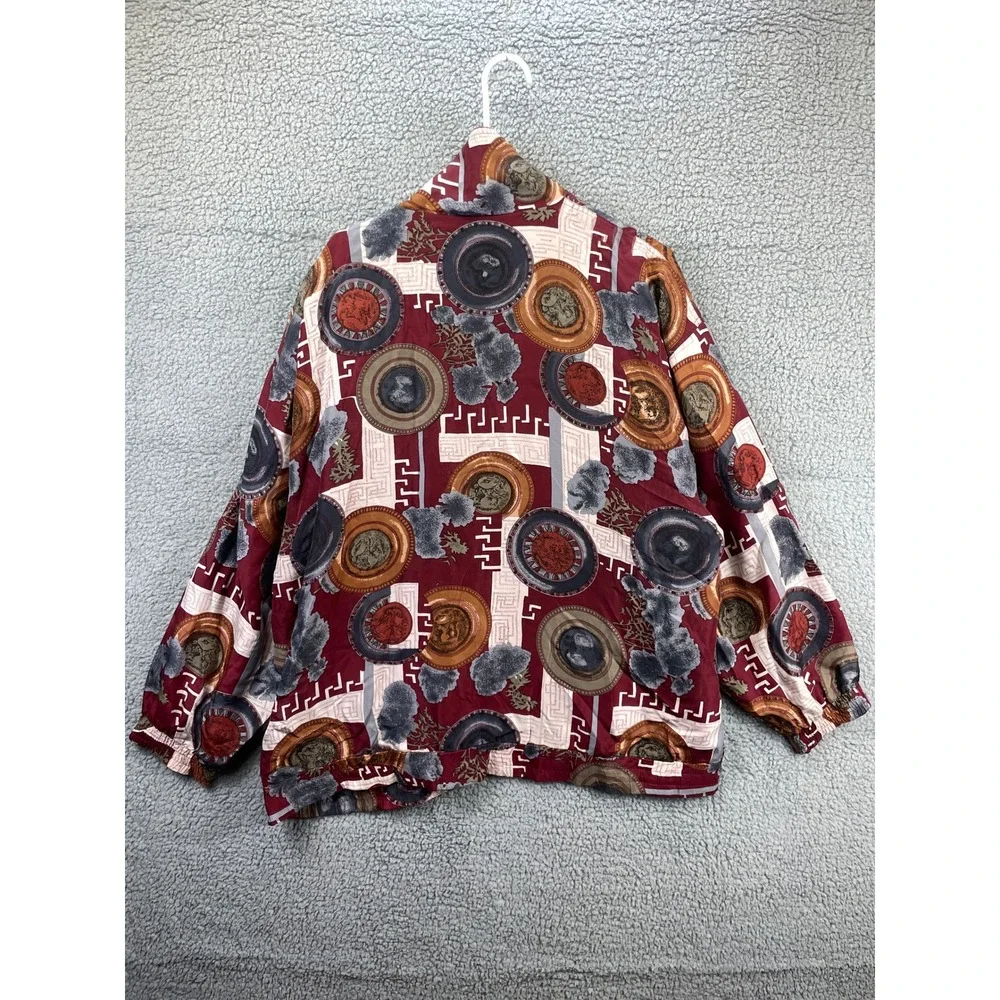 Fuda International Silk Bomber Jacket Medallion Men's XL Burgundy Vintage